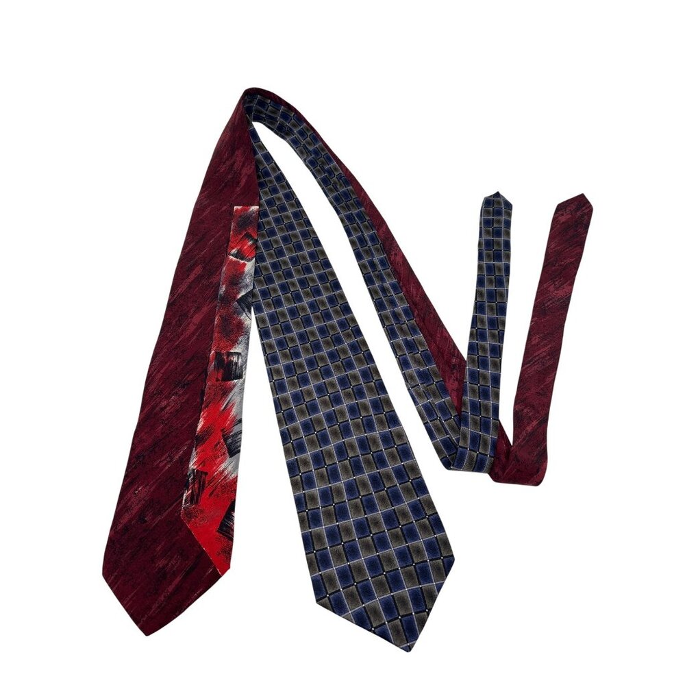 Pierre Balmain Paris Couture Vintage‎ 100% Silk Lot of 2 Ties USA Blue Red Gray